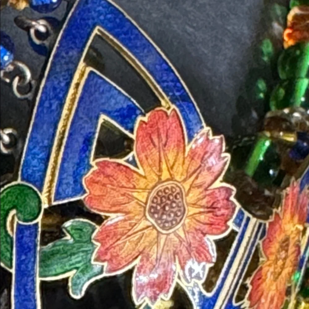 Vintage Glass Beaded Cloisonné Pendant Necklace